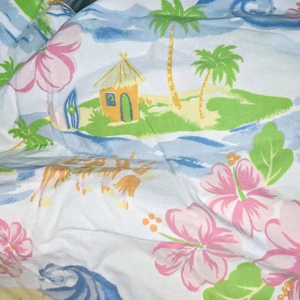 Pottery Barn Kids Garden Party Twin Flat Sheet Paisley White w/ Flowers Girls